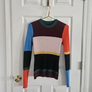 Autumn Cashmere Color Block Ribbed Cashmere Sweater